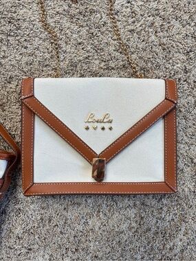 LouLu White and Tan Crossbody Bag with Gold Chain